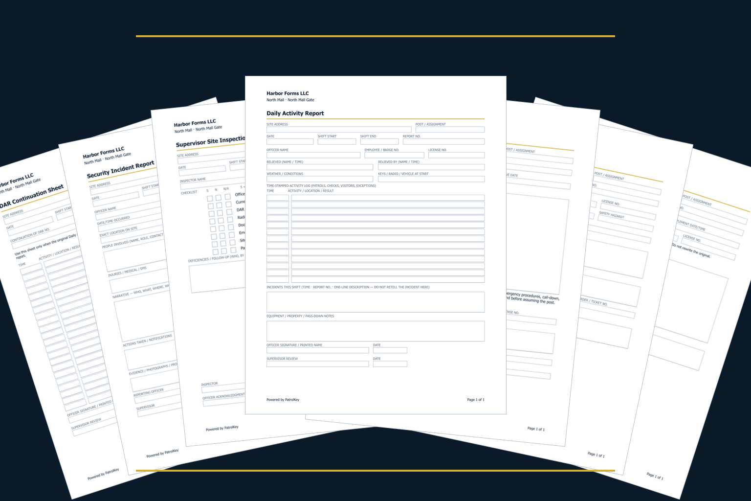 Free Security Operations Toolkit seven professional forms, including Daily Activity Reports, incident and supplement forms, supervisor site inspections, post order acknowledgments, and engineer/maintenance reports